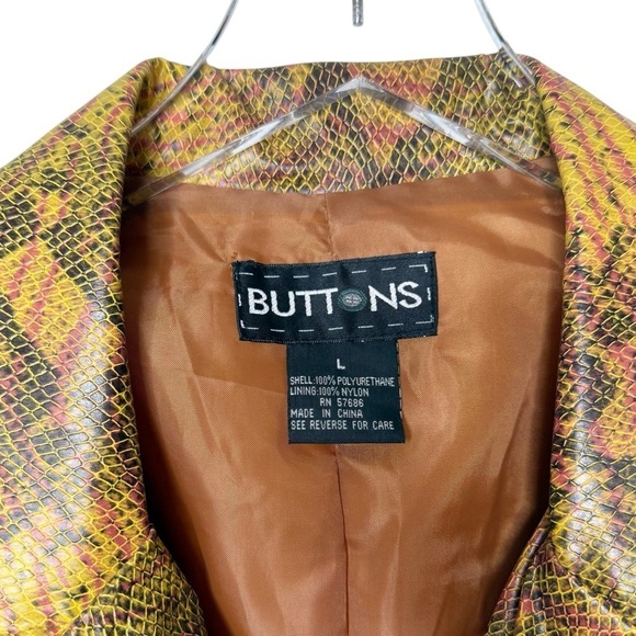Vintage Buttons Snake Print Vegan Leather Retro Belted Women’s Blaxer Sz L - Picture 6 of 12